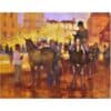 Colorful urban scene with people and horses, showcasing modern art at The Kildare Gallery.