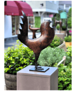 Modern bronze bird sculpture displayed outdoors at The Kildare Gallery, highlighting contemporary Irish art.
