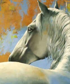 Majestic white horse portrait at The Kildare Gallery, showcasing contemporary equestrian art.