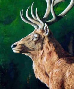 Majestic stag painting, detailed woodland scene, wildlife art, Kildare Gallery Irish art.