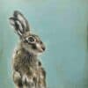 Vivid painting of a hare with detailed fur and expressive eye, contemporary wildlife art at The Kildare Gallery.