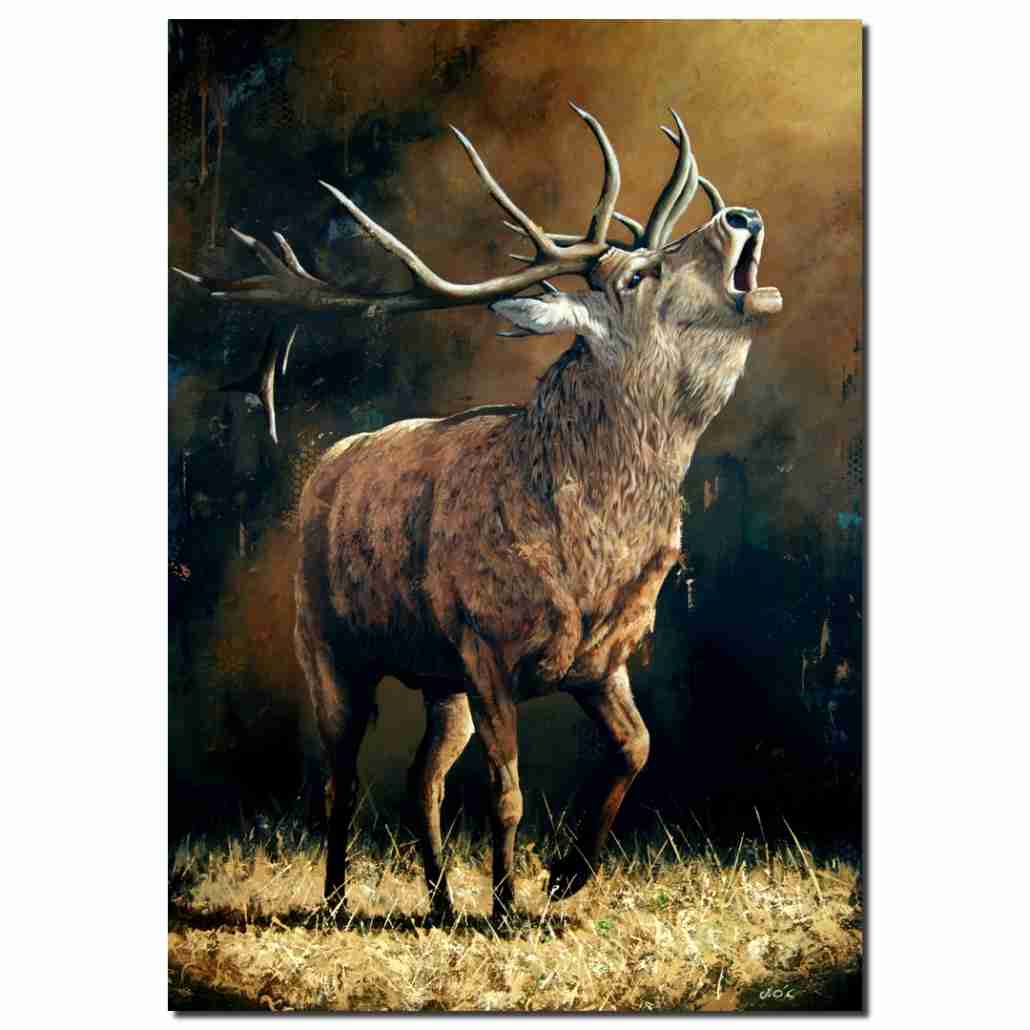 Majestic stag with antlers, painted in realistic detail at The Kildare Gallery.